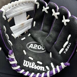 Wilson Black & Purple A200 Youth T-Ball Glove 10 inch